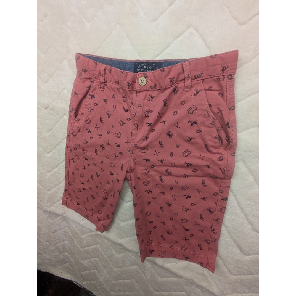 Lucky Brand Boys Salmon Pink Graphic Print Chino Shorts Size 16 California Bear